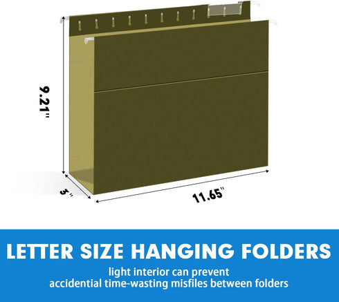 Extra Capacity Hanging File Folders, RAZCC 60 Pack Letter Size Reinforced Hanging Folders with 3 Inch Expansion, Green