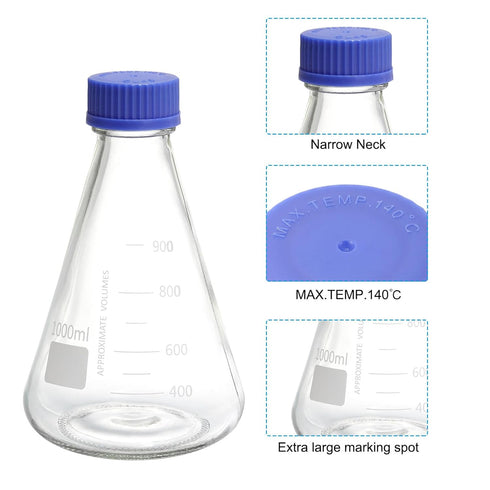 PATIKIL 1000ml Erlenmeyer Flask, Narrow Mouth Graduated Borosilicate Glass Flask with Screw Cap for Lab