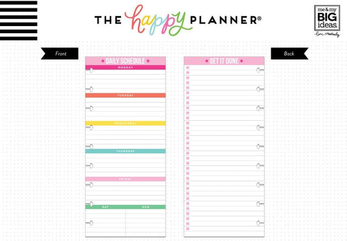 The Happy Planner Daily Planning Half Sheets, 60 Pre-Punched Pages, Classic Size, Daily Schedule & Checklist