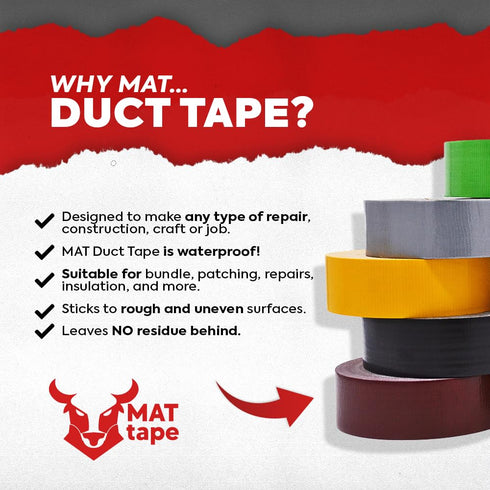 MAT Duct Tape Black Industrial Grade, 2 inch x 60 ft. Waterproof, UV Resistant for Crafts, Home Improvement, Repairs, & Projects