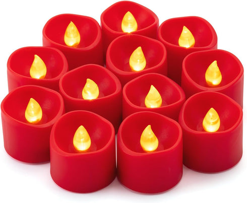 SingTok 12 PCS Red LED Tea Lights Battery Operated, Flameless Votive Tealights Fake