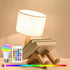 BBGISHO Robot Table Lamp, Wood Table Lamp with Fabric Shade, Color Changing Light