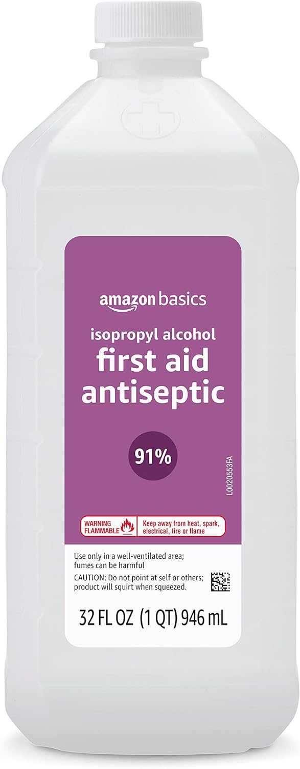 Amazon Basics Isopropyl Alcohol 91% First Aid Antiseptic, Multipurpose Disinfectant for Minor