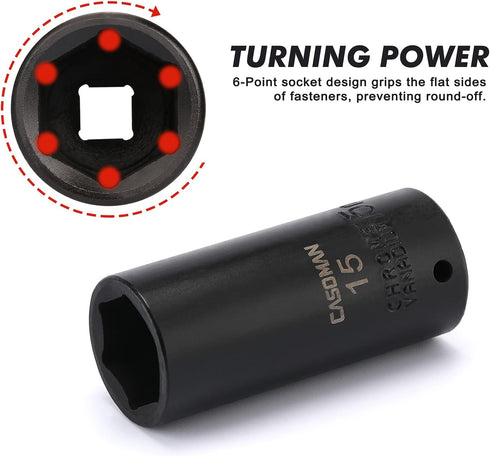 55PCS 1/4-Inch Set, 5/32 Inch 9/16 Inch, 4mm 15mm, 6-Point, Set CASOMAN Drive Impact Socket Shallow & Deep,