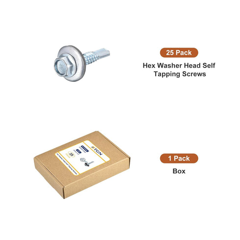 #14x1-1/4" Carbon Steel Self Drilling Screws with EPDM Washer - 25 Pack - Hex Washer Head for Metal