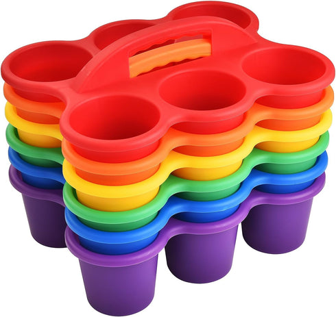 NINU 6 Pack Classroom Caddy Organizer with Handle, Plastic Drink Cup Caddy