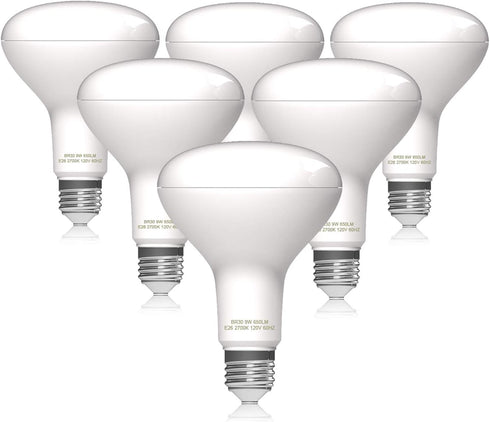 BR30 LED Flood Light Bulb, 9W, 65W Equivalent, 2700K Soft White, Non-Dimmable, E26 Base, 6PCS