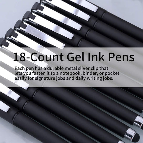 MiSiBao 0.7mm Black Ink Gel Rollerball Pens, 2 in 1 Medium Point with Stylus, Smooth Writing (Black-18pack)