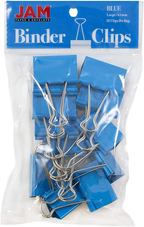 64 JAM Plus Blue Large Binderclips + Blue Size Rubberbands