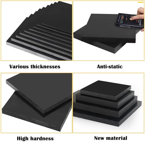 TIHONORI 8mm Projects,2020cm Rigid Polypropylene Plastic Sheet Black PP Sheet for Heavy Duty Storage Units, Benches