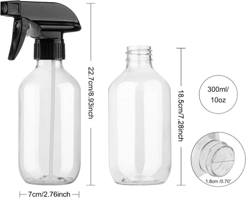 Plastic Spray Bottles Clear and Brown Refillable Container Empty Spray Bottle 10oz/300ml Adjustable Head Sprayer and Stream for Cleaning Products, Plants, Pet, Hair, Cooking by KREMORV