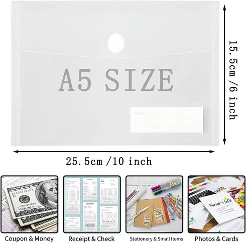 Plastic Envelope, Clear Poly Envelope with Pocket, 36 Pack, A5 Size Document Pouch Organizer with Closure