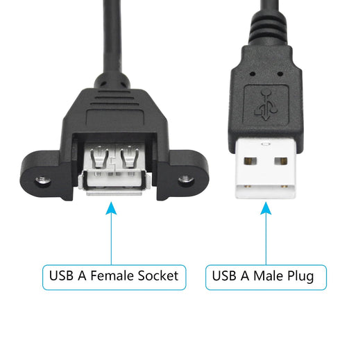2Pcs 2.0 1FT, USB Panel Mount Extension Cable USB Type A Male to Female with Ears Can Fixed Charging and Data