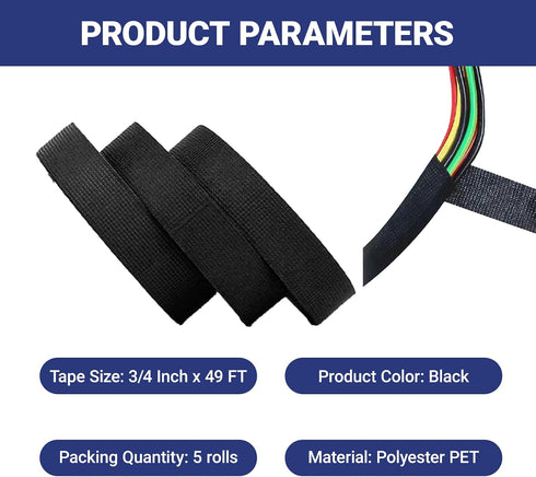 YYTQP 5 3/4 Inch 49 Wiring Harness Tape High Temp Wire Cable Loom Self-Adhesive Fabric Tape for Automobile Electrical
