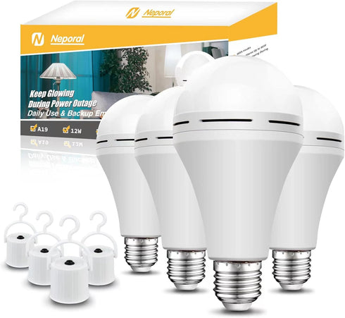 Rechargeable Light Bulbs, 15W 80W Equivalent, 6000K Battery Operated for Power Outage, Pack of 4