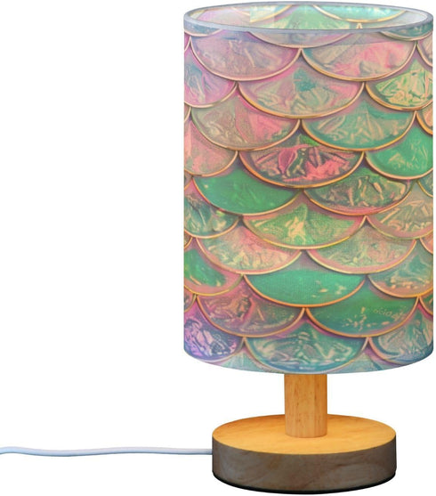 ALAZA Iridescent Mermaid Scales Table Lamp for Bedroom USB Port Bedside Lamp Small Nightstand Desk Lamp for Girls Boys