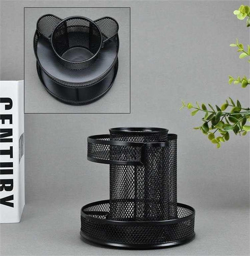 Generic 7 360 BLACK Rotating Spiral Metal Mesh Compartment Degrees Desk Organizer Pencil Holder