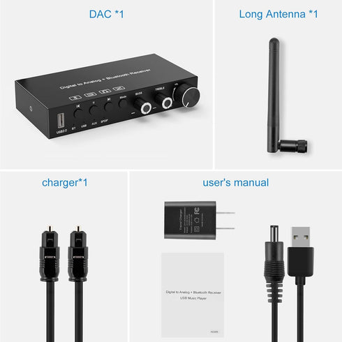 USB 192KHz DAC Digital to Analog Converter with Headphone Amplifier and Bluetooth V5.0 Receiver