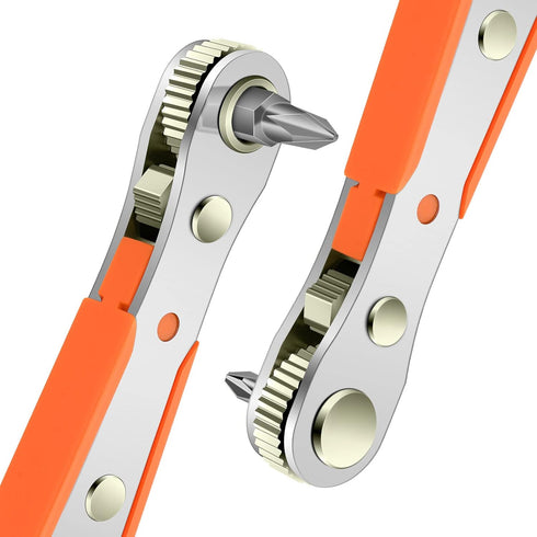 Mini Ratchet Wrench, Right Angle Phillips Magnetic Screwdriver for Tight Spaces, 1/4" Drive High Torque Offset