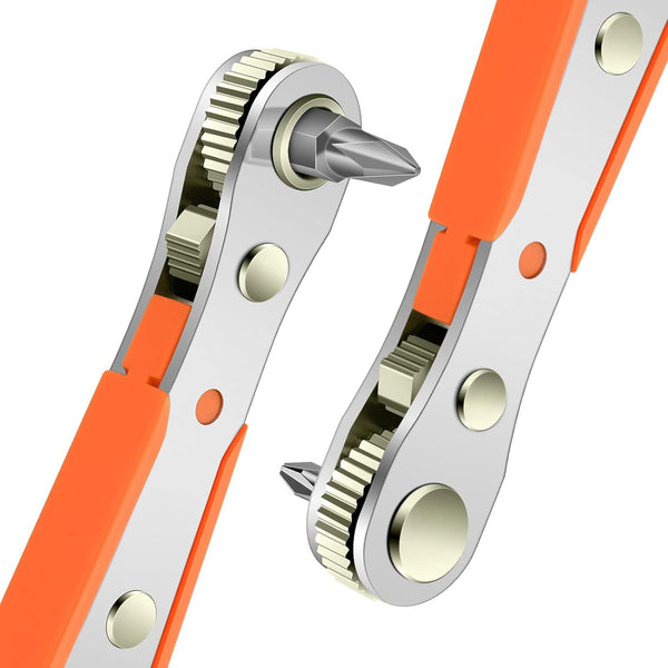 Mini Ratchet Wrench, Right Angle Phillips Magnetic Screwdriver for Tight Spaces, 1/4" Drive High Torque Offset