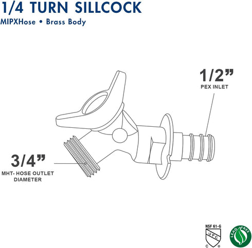 Midline Valve 69344Q Quarter Turn Sillcock Hose Bibb, 1/2 in. Pex Inlet x 3/4 in. MHT Outlet, Cast Brass