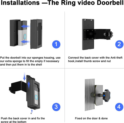 Anti-Theft Doorbell Mount, No-Drill Bracket for Video Doorbell Cover Holder, Does Not Block Sensor