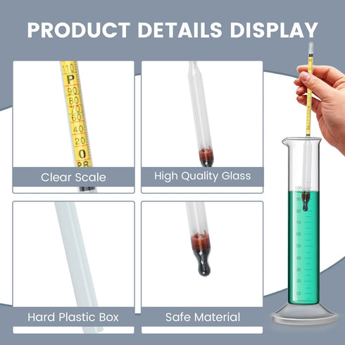 Hydrometer Alcohol 0-200 Proof and Tralle Accurate Alcohol Proof Tester for Liquor Distilling Moonshine