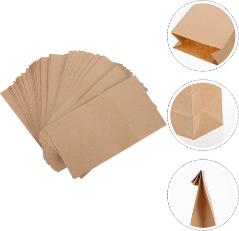 60g 3# 100pcs Packaging SOLUSTRE Kraft Paper Bread Bags Small Size Thin Portable Bakery Treat Bags for Household Cookie
