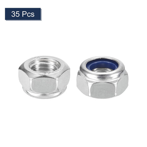 uxcell 35Pcs M14x2mm Nylon Insert Hex Lock Nuts, 304 Stainless Steel Self-Locking Stop Nut