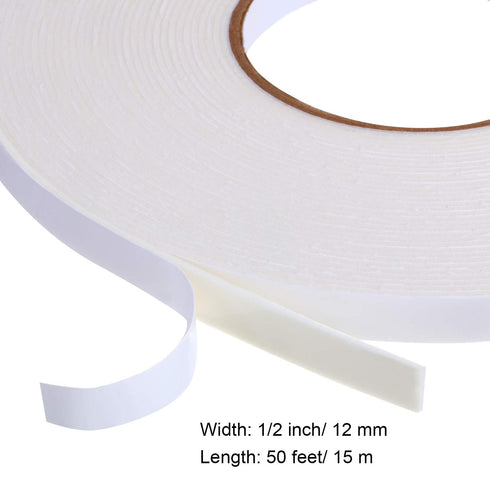 3 Rolls Double Sided Foam Tape - PE Roll Double Faced Sponge Adhesive Mounting Tape (1/2 Inch by 50 Feet)