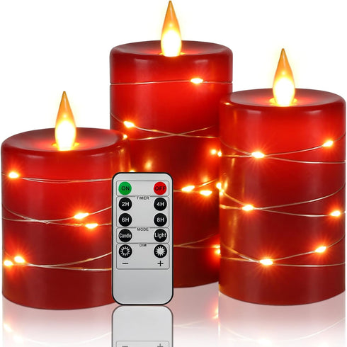 Da by Red Flameless Candles with String Lights, Battery Operated Candles with