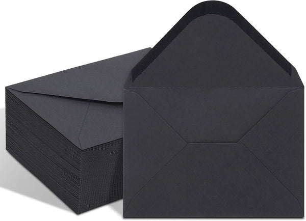 Keketer 5x7 A7 Envelopes with Contour Flap, Gummed Closure, Black, Pack of 100