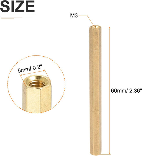 M3x60mm Hex Standoff Spacer Nuts - 10 Pack Female Brass Coupling Screws for Electronic Machines