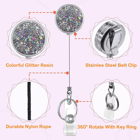 Boutilon Retractable Badge Holder - Lightweight Plastic Badge Reel Card Holder with Key Ring Backing for Nurse,