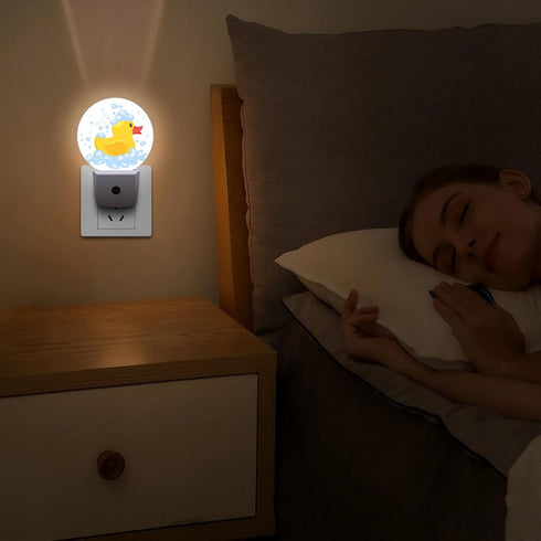 Chrobak Round LED Night Light,Cartoon Yellow Rubber Duck LED Night Light Plug into Wall with Dusk to Dawn Light Sensor