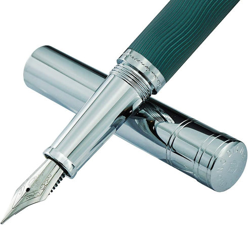 Hongdian 1843 Solid Metal Fountain Pen, Extra Fine Nib, Green Ripple Pattern with Refillable Converter and Case
