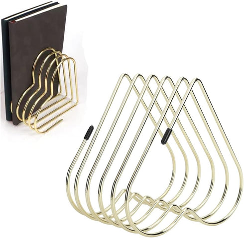 Watris Veiyi Gold Files Folder Stand, Desktop Iron Storage Rack, 5 Slot Heart Shaped File Holder for Office Home Decor