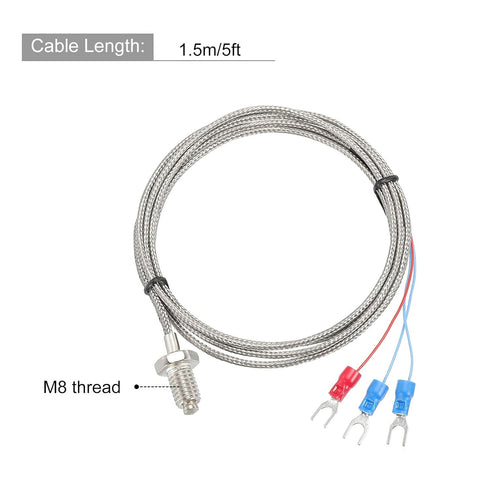 MECCANIXITY PT100 Thermocouple Temperature Sensor M8 Screw Temperature Probes 5ft -50 to 200°C(-58 to 392°F)