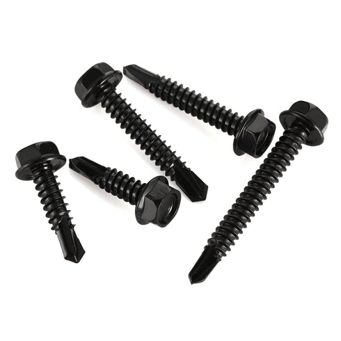 #14 x 1" Sheet Metal Screws, 80 PCS Black Hex Washer Head Self-Drilling Screws, 410 Stainless Steel with Hex Bit