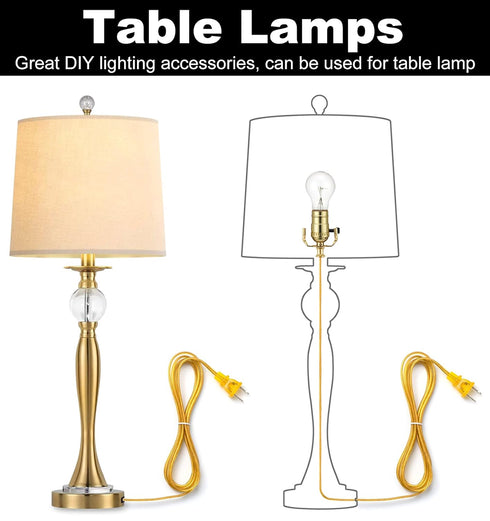 Lamp Repair Kit for Table and Floor Lamps, Rewiring Kit with 3 Way Socket Replacement, 12FT Cord, Brass Finish