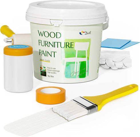 32oz, DWIL Wood Furniture Paint White Wood Paint for Furniture, Cabinet, Door, Kitchen - Matte, With Tools