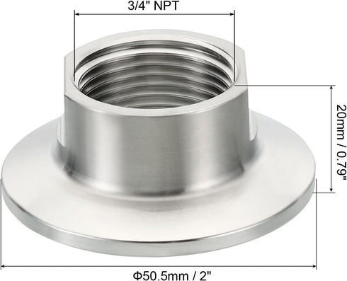 1.5 Inch 3/4" 304 50.5mm PATIKIL TC Tri Clamps Adaptor, Tri-Clover Fittings to NPT Female Sanitary Thread Adaptor
