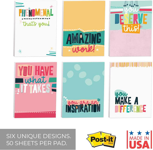 Empowering Sticky Note Pads / 3" x 4" Motivational Educator Sticky Notes / 50 Sheets Per Pad/Set of 6 Empowering Quote Designs/Made in USA