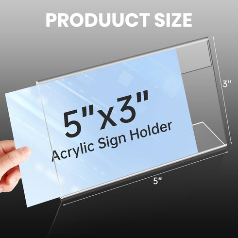 AXQMY 3x5 Inches (20 Acrylic Sign Holders Display Clear, Acrylic Table Signs Label Holders Slant Back Sign Holders