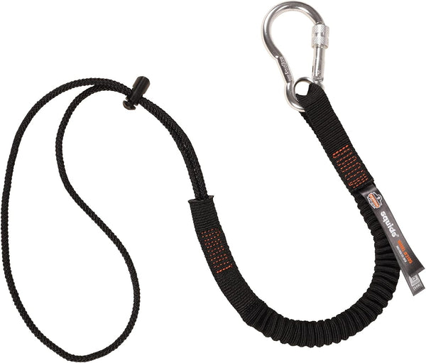 Ergodyne Squids 3105 Tool Lanyard with Aluminum Screw Lock Carabiner, 15lbs Tool Weight Capacity, Black