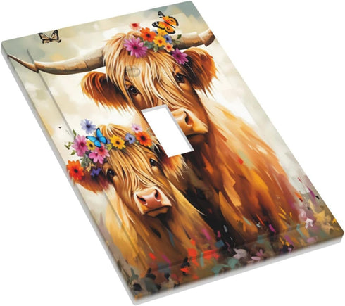 HTSAHKV 3 5 Inch Highland Cow Family Wall Plate Light Switch Cover Single Gang Outlet Faceplate Print Plate Cover X