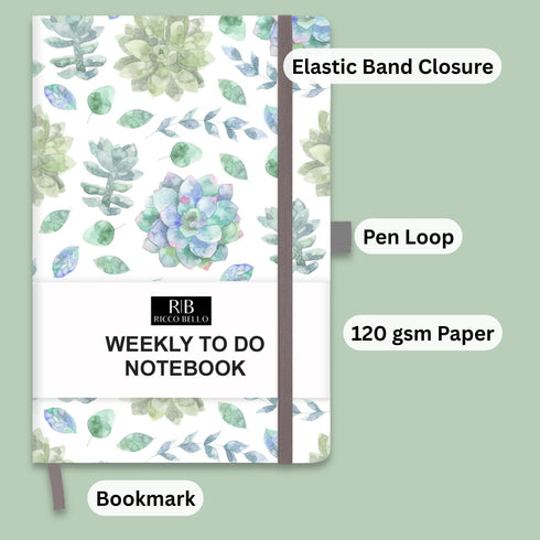 RICCO BELLO Undated Weekly Planner To Do Notebook - Hardcover for Work, School, Home with Pen Holder, Bookmark, Band