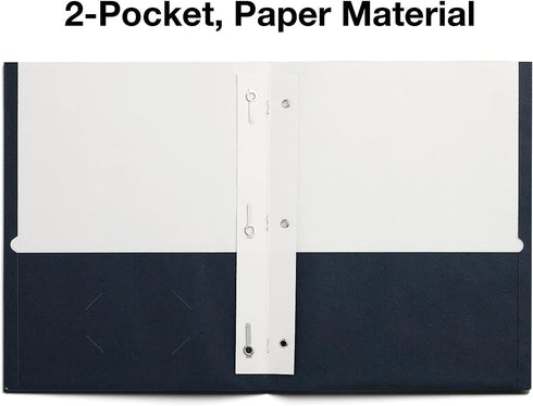 Staples Navy Smooth 2-Pocket Paper Folder with Fasteners, 25/Box (50780/27547-CC)