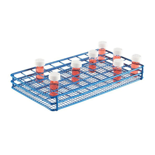 50 x 33 mm Universal Bottle/Tube Rack, 5 x 10 Array, Blue Epoxy-Coated Steel Wire Heathrow Scientific HS120088