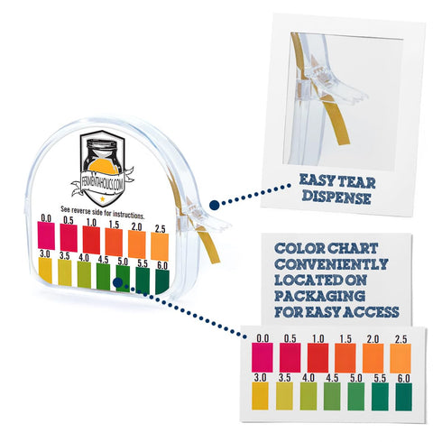 Kombucha Instant Read pH Strips Dispenser - 180 1" Inch Strips, 15 ft Roll, pH Range 0-6 for Brewing